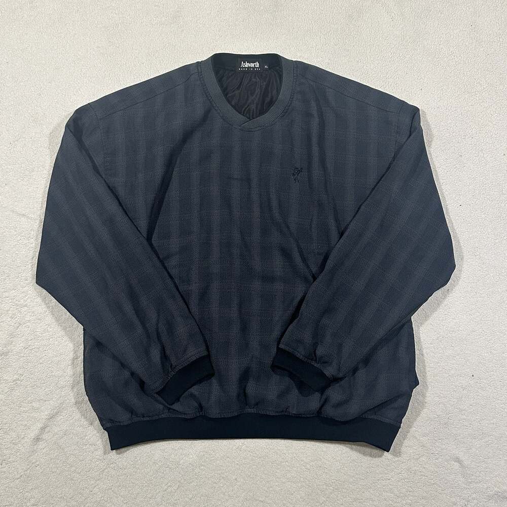 Vintage Ashworth Made in USA Textured Golf Pullover Windshirt Black XL